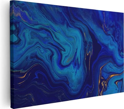 Artaza Canvas Schilderij Abstract - 90x60 cm - Wanddecoratie Goud - Muurdecoratie Blauw - Schilderijen Op Canvas
