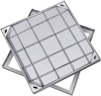 Verzonken Mangatdeksel - Bodemplaat Deksel - Terras Afwatering - Roestvrijstalen Frame - 70x70x5cm - Zilver