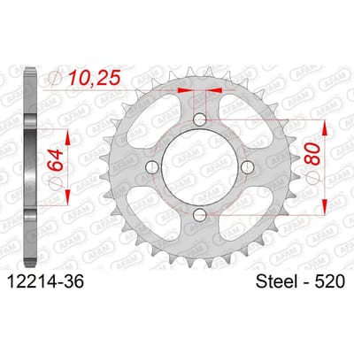 Stalen tandwiel Afam 520 36 dents