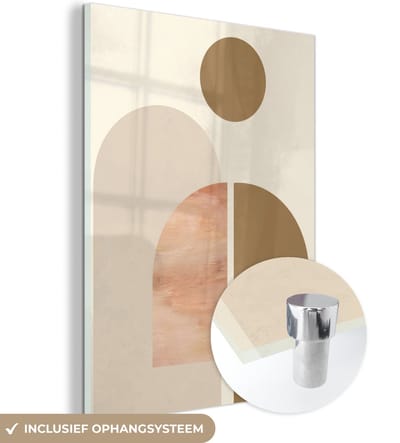 MuchoWow® Glasschilderij 30x40 cm - Schilderij acrylglas - Rond - Abstract - Bruin - Foto op glas - Schilderijen