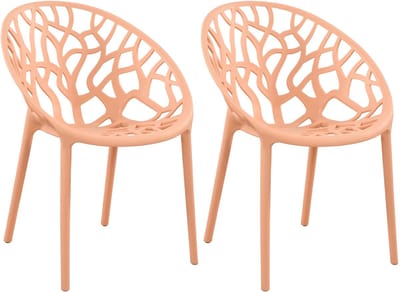 CLP Hope 2er Set stapelbare Tuinstoelen - Weerbestendig & UV-bestendig - Kunststof Stoelen met Armleuningen - Modern Design - perzik