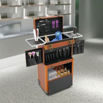 Cosmetica Trolley - Make-up Koffer - Schoonheidsspecialisten - 360° Draaibare Wielen - 82 cm hoog - Koffie