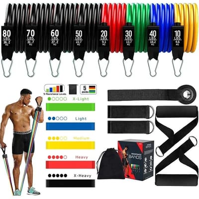 Kit de barre de Pilates 22 pièces Collection de bandes de résistance 360LBS 200LBS Corde élastique en latex pour traction Salle de sport à domicile Barre d'entraînement musculation Bandes de fitness