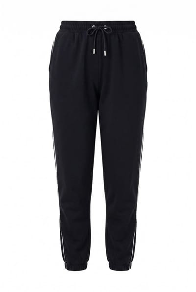 Ulla Popken - Dames - Joggingbroek paspel opzij elastische tailleband - Zwart - Maat 46+