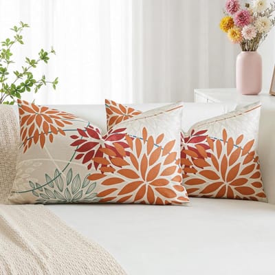 Set van 2 kussenslopen 30 x 50 cm, oranje rood dahlia's bloemen lente moderne elegante bloem geometrisch patroon kussenhoes voor bank slaapkamer woonkamer buiten decoratie
