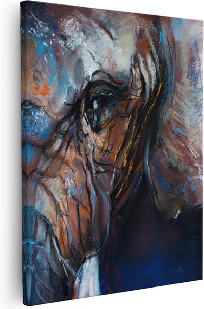 Artaza Canvas Schilderij Dierenkop Olifant - 40x50 cm - Muurdecoratie Abstract - Wanddecoratie Woonkamer - Kamer Accessoires