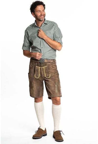 Tannhauser Korte Oktoberfest Lederhose Man met Riem Zillertal 100% Echt Runderleer Oktoberfest Heren Carnavalskleding Heren - 100% Runderleer - Maat M/50 - 2-delig Lederhose/Riem