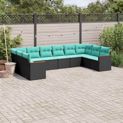 vidaXL - 10-delige - tuinbankset - met - kussens - van - zwart - polyrotan