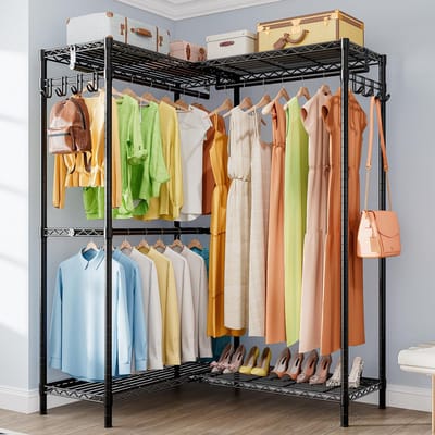 Ibenzoa® Stevig metalen kledingrek met verstelbare planken en hangstangen