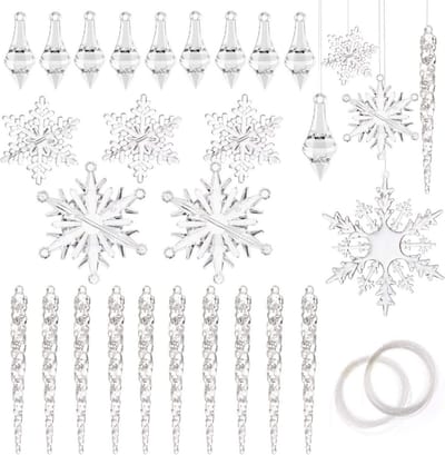 Dailygoods- Kerstboomversiering 40 Stuks - Acryl IJspegels/Sneeuwvlokken - Onbreekbaar - Veilig voor Kinderen - Decoratie voor Kerstboom - Hoogwaardig Materiaal - Kerstdecoratie