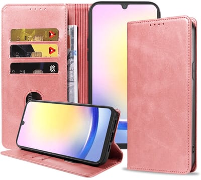 Smartphonica Telefoonhoesje Geschikt voor Samsung Galaxy A25 Kunstleer met Magnetische sluiting en Pasjeshouders Bookcase met Klepje - Roze geschikt voor Samsung Galaxy A25