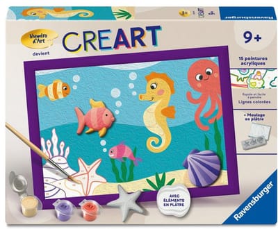 Ravensburger – CreArt Kids 18x24cm – Schilderen op nummer – Oceaan – Gips Editie – Schilderen op nummer set – Leeftijd 9+ – 12023234