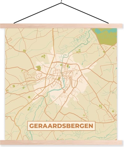 Posterhanger incl. Poster 40x40 cm - Schoolplaat - Kaart - Stadskaart - Geraadsbergen - Vintage - Plattegrond - Textielposter - Blanke latten - Stadskaart