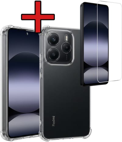 Hoesje - Met Screenprotector - Geschikt voor Xiaomi Redmi Note 14 5G - Sterk & Shockproof - Back Cover - Siliconen Case - Telefoon Hoes - Shock Proof - Telefoonhoes - Transparant