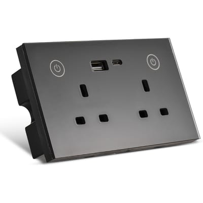 WiFi Aanraaklichtschakelaar Slimme Stopcontact Vuurvast Glazen Paneel Stroomuitvalgeheugen APP en Spraak UK plug zwart