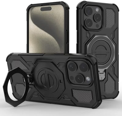 Hoesje geschikt voor Apple iPhone 15 Pro Max | Compatibel met MagSafe / Qi2 | 360° Draaibare Magnetische Standaard | Back Cover Kickstand Ring | Zwart