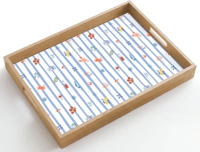 Dienblad hout 50x35 cm - Schootdienblad - Strepen - Blauw - Patroon - Zomer - Borrelplank rechthoek - Plateau dienbladen
