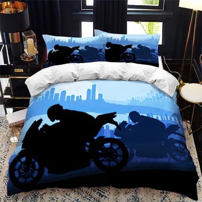 Motocross Dekbed Jongens Bed Collectie Luxe Beddengoed Collectie Motor Fiets Vuur Print Dekbedovertrek Collectie Met Kussensloop Slaapkamer Textiel EU single(135x200cm)