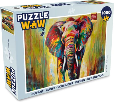 Puzzel Olifant - Kunst - Schilderij - Dieren - Regenboog - Legpuzzel - Puzzel 1000 stukjes volwassenen