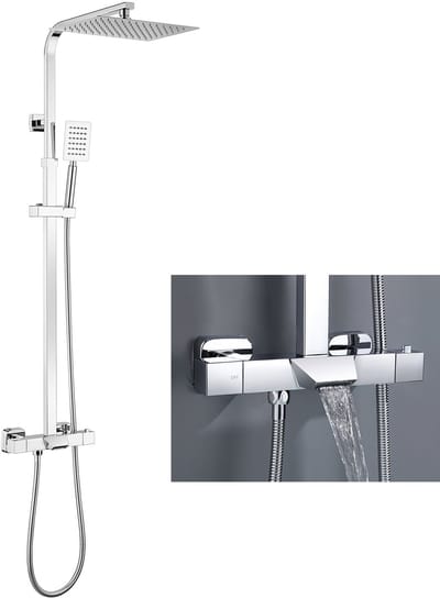 Sofetiy Max Regendouche - Ø 30 cm - RVS - Hoofddouche en Handdouche - Met Neerwaartse Waterval - Inclusief thermostaatkraan - Hoogte Verstelbaar - Waterbesparend - Chroom