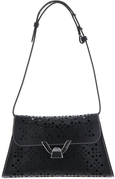 COCCINELLE Leren Schoudertas Avondtas Dew Cow Perforation Handbag Noir Zwart