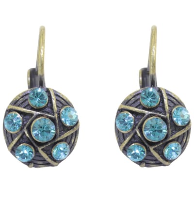 Behave – Dames oorhangers – Petrol blauw kristal – 1 cm – Vintage goudkleur