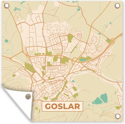 Tuin poster Goslar - Plattegrond - kaart - Vintage - Stadskaart - 200x200 cm - Tuindoek
