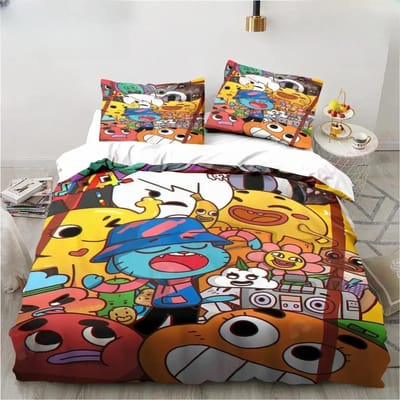 Dernier dessin animé Le Monde Incroyable Housse de Lit Lot Gumball Draps Dimension Roi Taille Jumeau Taille Double Housse de Lit Enfant Lot Microfibre ou Polyester EU Single 135x200cm