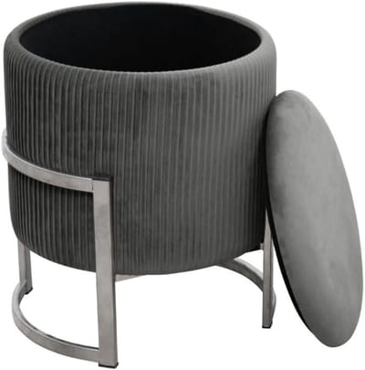 Velours Poef - Voetenbankje - Extra Opbergruimte - Asymmetrisch Designframe - 40x40x46cm - Grijs