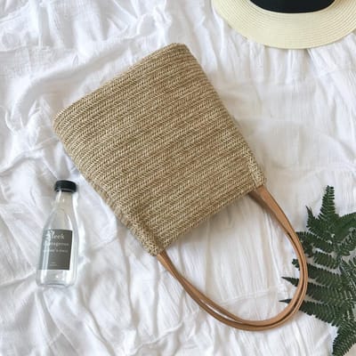 Zomerse Bohemian Literair Frisse Geweven Dames Tas Magnetische Knop Schoudertas Oude Stro Geweven Tas gray