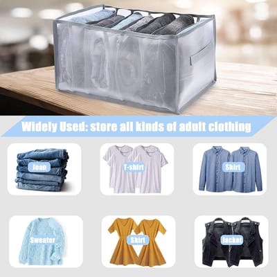 Candala kledingorganizer, 7 rasters, opvouwbare laden, kledingkast, opbergsysteem, mesh, kledingopslag, organizer, doos voor kleding, T-shirt, leggings, jeans, broek, T-shirt, (grijs)