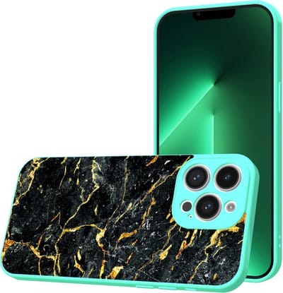 Smartphonica Telefoonhoesje Geschikt voor iPhone 13 Pro met Zwart Goud Marmer opdruk - TPU Back Cover Case Black Gold Marble Design - Turquoise geschikt voor iPhone 13 Pro