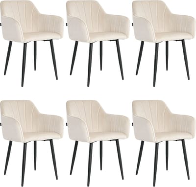 Lina® Rio Eetkamerstoelen - Creme - Set van 6 - Velvet
