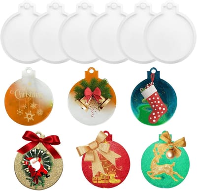 Kerstdecoraties Mallen voor Hars, Silicoon Mallen voor Ronde Kerstboomversieringen, DIY Sleutelhanger en Hanger Maken, 6 Stuks