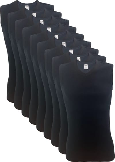 9 stuks SQOTTON A-shirt - V-hals - mouwloos - Zwart - Maat S