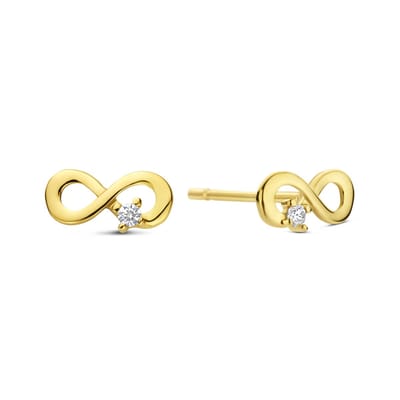 New Bling - 9NBG-0816 - gouden oorbelknopjes infinity teken - 14 karaat goud - zirconia - 5.08 x 2.38mm