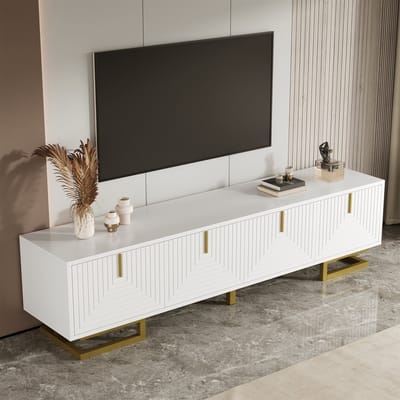 DESMIU Tv Meubel - Dressoir Met Gestructureerde Deuren En Verborgen Opbergruimte - Voor Woonkamer - Spaanplaat Wit Goud - 160x38x44,5 Cm