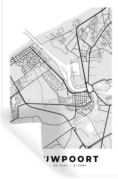 Muurstickers - Sticker Folie - België – Nieuwpoort – Stadskaart – Kaart – Zwart Wit – Plattegrond - 20x30 cm - Plakfolie - Muurstickers Kinderkamer - Zelfklevend Behang - Zelfklevend behangpapier - Stickerfolie