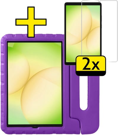 Hoes - Geschikt voor Samsung Galaxy Tab A11 - Met 2x Screenprotector - Kinderhoes Shockproof Bumper - Kidsproof Case - Tablet Hoesje - Kinder Cover - Paars
