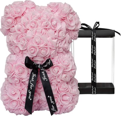 SnelShoppen - DuHouse Rozenbeer 10 Inch Teddy Bear in Zwarte Geschenkdoos - Handgemaakt Flower Gift voor Valentijn, Verjaardag, Moederdag, Bruiloften
