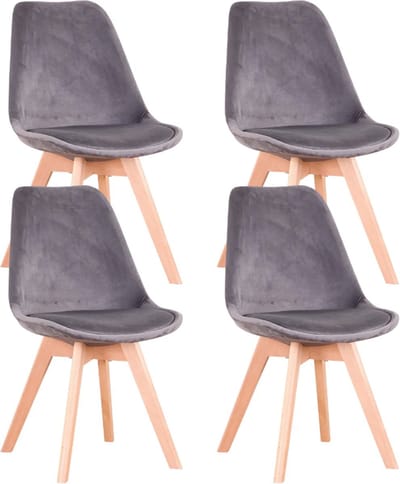 Velvet Eetkamerstoelen - Grijs - Set van 4 - Kuipstoelen - Keuken- en Woonkamerstoelen - Zithoogte 43cm