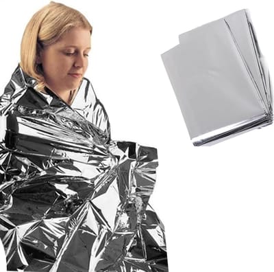 overlevingsdeken - set van 2 stuks - 210 x 160 cm - Isolatiedeken - Reddingsdeken - voor buiten, wandelen, kamperen, survival, marathon of Mensen met onderkoeling - zilver