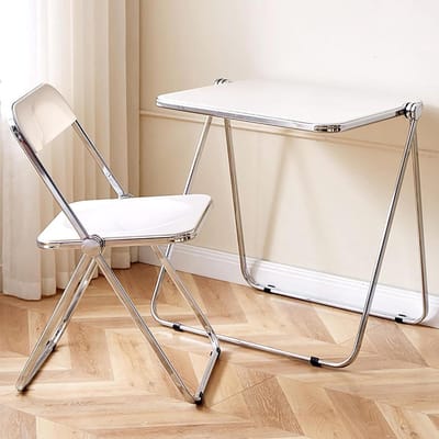 Opvouwbare Tafel Set - Dienblad Tafel Kruk - Ruimte Besparen - Transparant Acryl Design - 180 lbs Draagvermogen - Wit