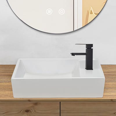 Vierkante keramische wastafel voor badkamer - witte waskom met lotus effect voor kleine wastafel en moderne inrichting