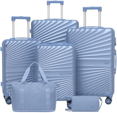 Reiskofferset – Voor reizen en vakantie – 6-delig, lichtgewicht, duurzame koffer met TSA-slot en spinnerwielen – Ice Blue