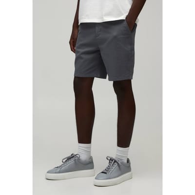 Essentiële Skinny Fit Chino Shorts Met Vaste Tailleband | Grey | Size 28