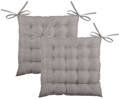 Stof Textile stoelkussen BEA - 2x - taupe - 40 x 40 x 4 cm - touwtjes sluiting - binnen/buiten - zitkussens plat