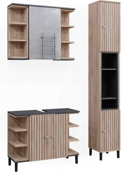 Vicco Aquis Badkamermeubelset – 3 delen, met hoge unit Sonoma