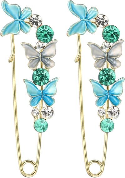Vlinder Kristal Veiligheid Decoratieve Pins Broche Clip Sluiting Pin, 2 Stks Anti Blootstelling Emaille voor Vrouwen Trui, Sjaals, Kragen, Jurk, 0.8inch
