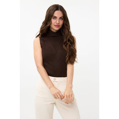 EsQualo Top Slv/lss Col Lurex Chocolate Größe: S | Tanktops Outlet | Damen | Braun